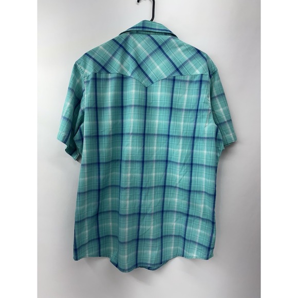 Wrangler Shirt Mens Large Turquoise Plaid Checkered Rodeo Pearl Snap (250503) - Picture 3 of 5